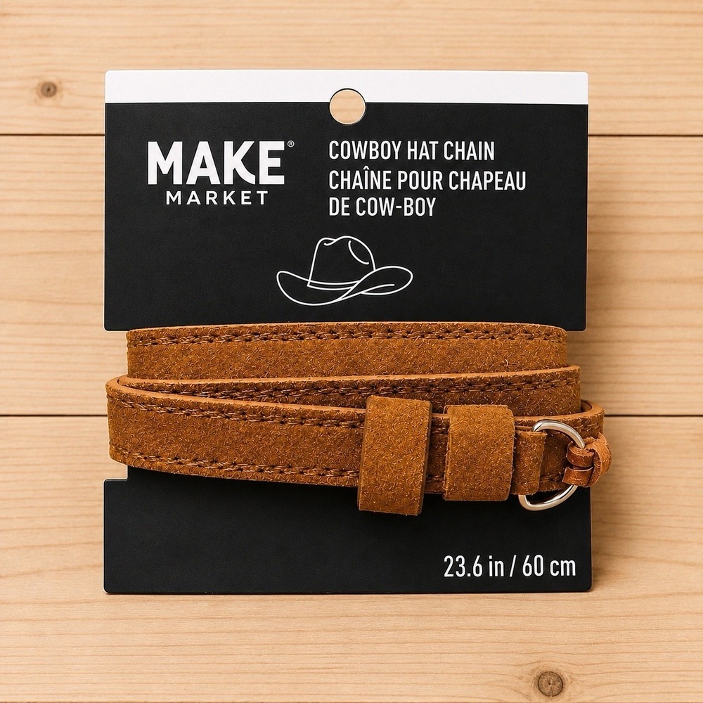 MAKE Market Brown Faux Leather Cowboy Hat Chain 23.6" Western Boho New [N]